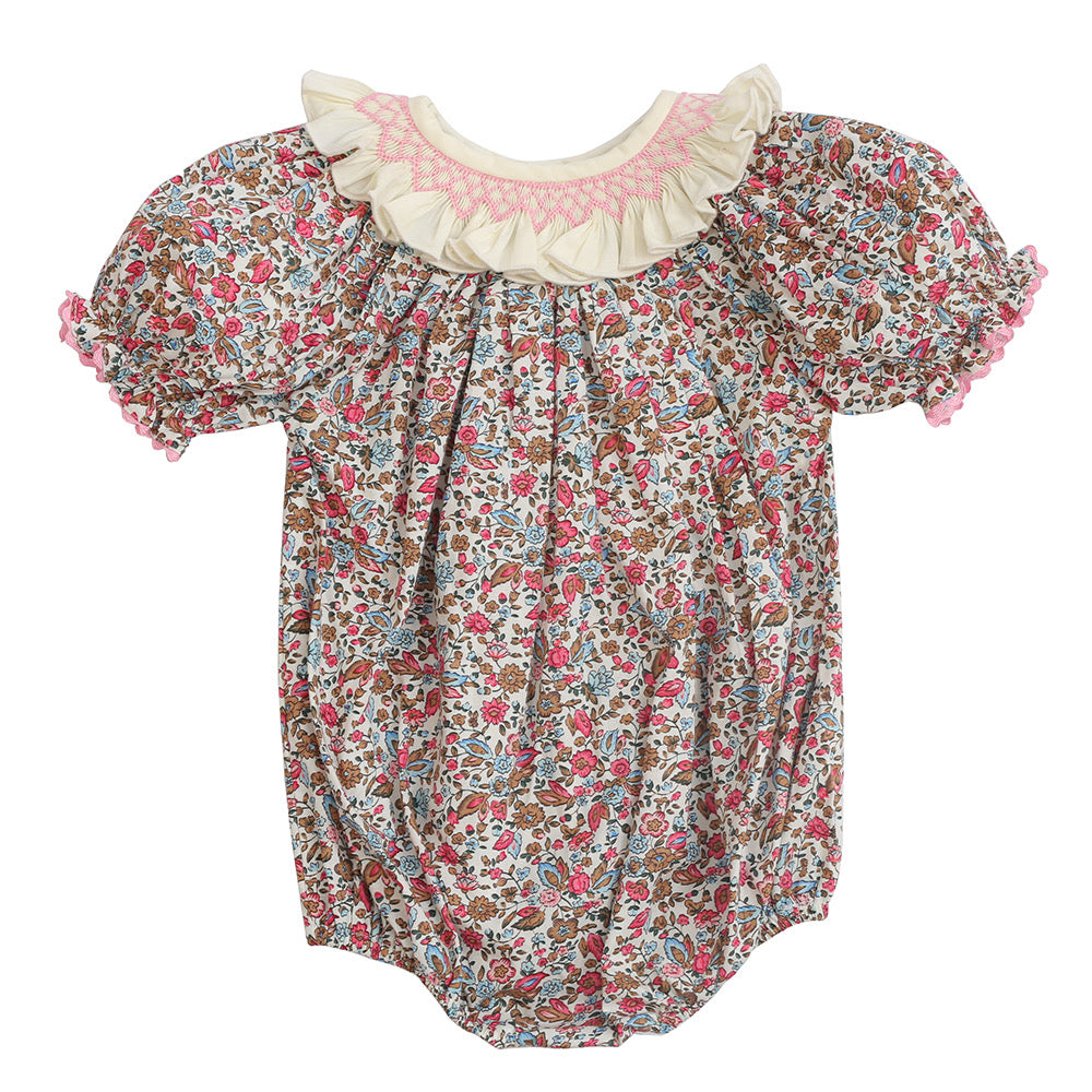 Girly vintage flowery girl bubble with cream ruffle