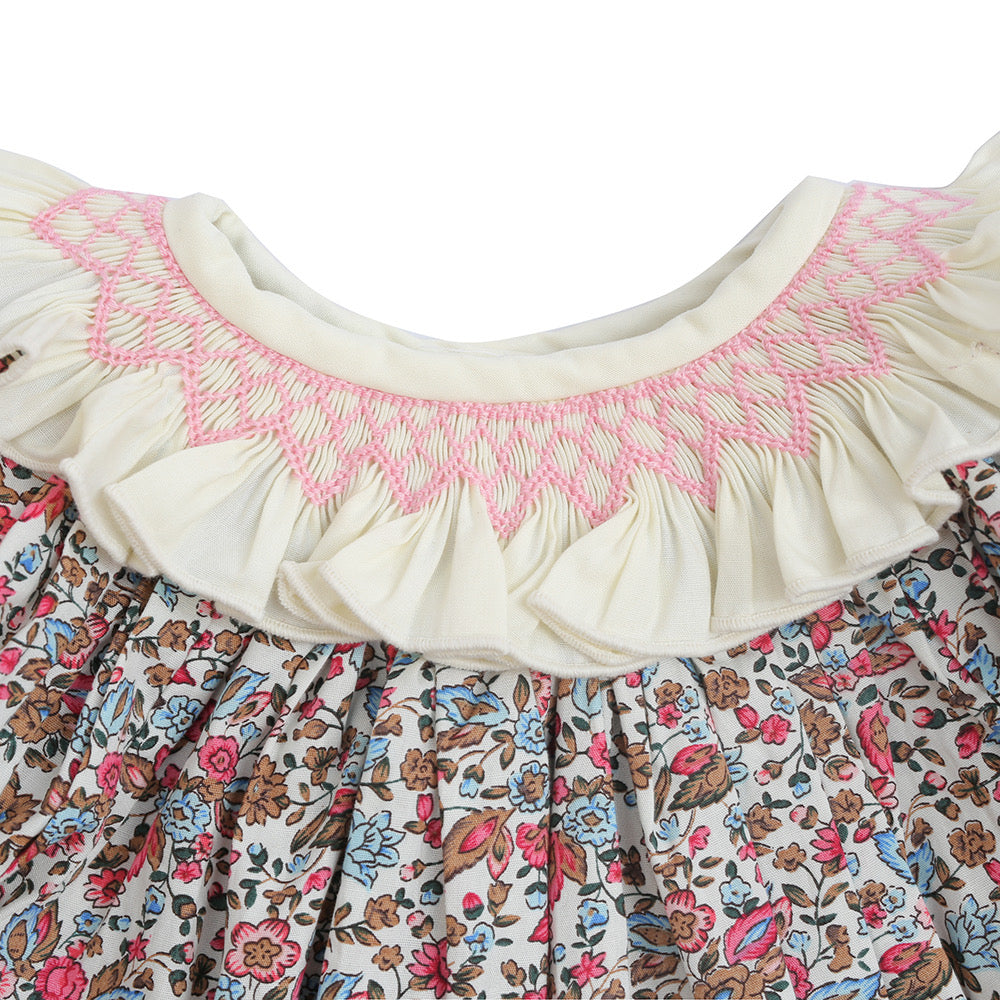 Girly vintage flowery girl bubble with cream ruffle