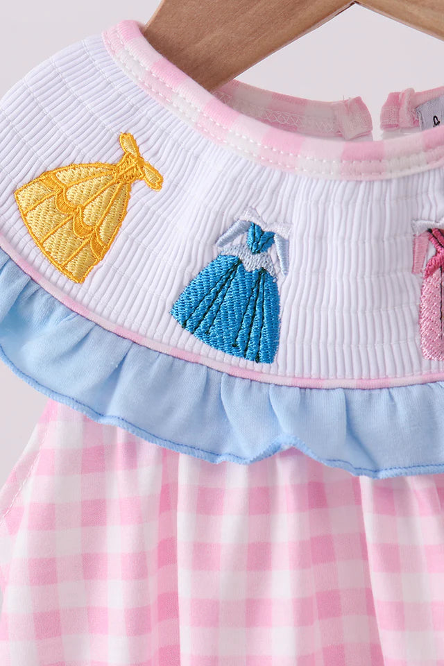PINK PRINCESS SMOCKED GINGHAM RUFFLE BUBBLE