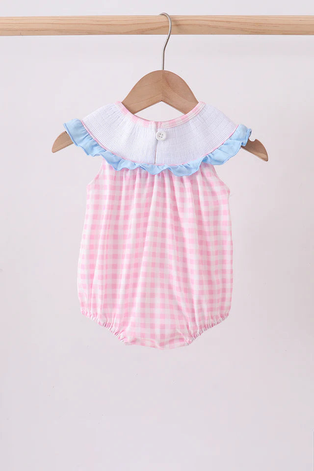 PINK PRINCESS SMOCKED GINGHAM RUFFLE BUBBLE