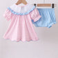 PINK PRINCESS SMOCKED GINGHAM RUFFLE BLOOMER SET