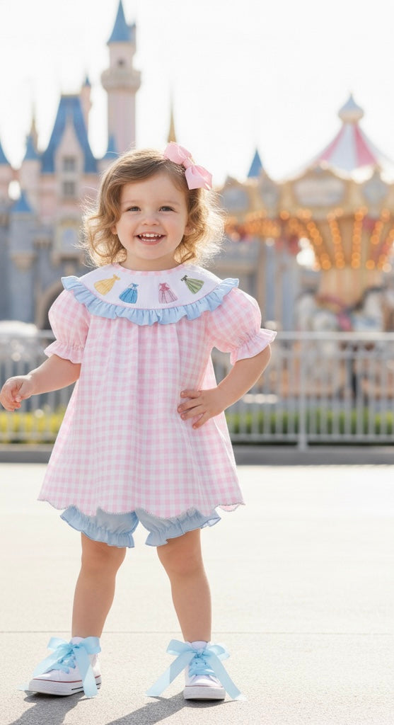 PINK PRINCESS SMOCKED GINGHAM RUFFLE BLOOMER SET