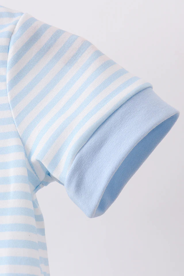 BLUE THIS IS MY HAPPY PLACE EMBROIDERY STRIPE ROMPER