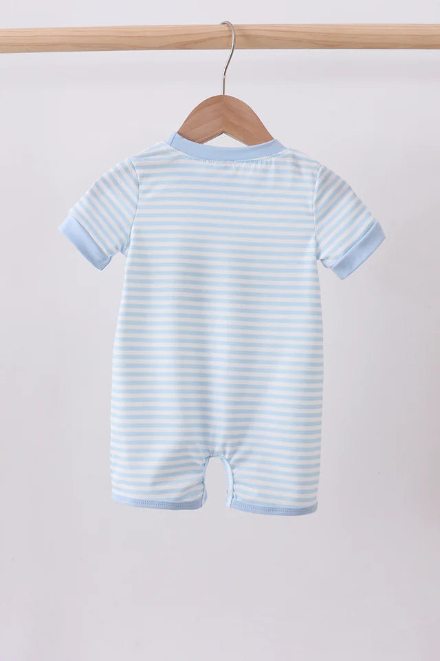 BLUE THIS IS MY HAPPY PLACE EMBROIDERY STRIPE ROMPER
