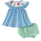 BLUE DOT PRINCESS EMBROIDERY SMOCKED BLOOMER SET