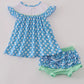 BLUE DOT PRINCESS EMBROIDERY SMOCKED BLOOMER SET