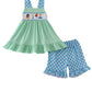 BLUE DOT PRINCESS  EMBROIDERY SMOCKED SHORTS SET