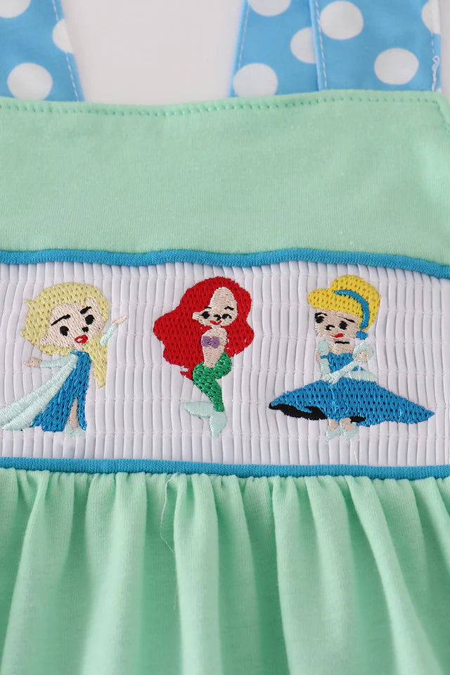 BLUE DOT PRINCESS  EMBROIDERY SMOCKED SHORTS SET