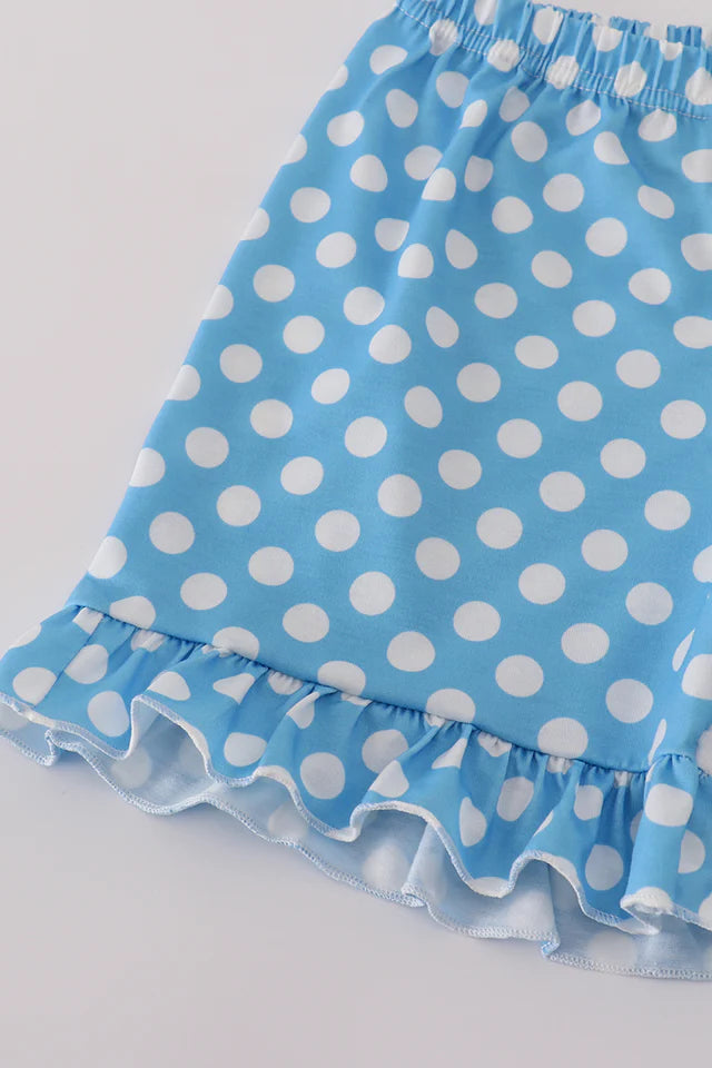 BLUE DOT PRINCESS  EMBROIDERY SMOCKED SHORTS SET