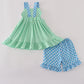 BLUE DOT PRINCESS  EMBROIDERY SMOCKED SHORTS SET