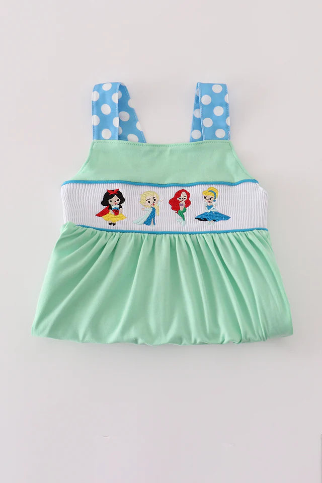 BLUE DOT PRINCESS  EMBROIDERY SMOCKED SHORTS SET