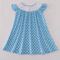 BLUE DOT CHARACTER EMBROIDERY SMOCKED DRESS