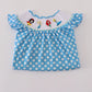 BLUE DOT CHARACTER EMBROIDERY SMOCKED DRESS
