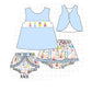 BLUE CHARACTER EMBROIDERY RUFFLE BLOOMER SET
