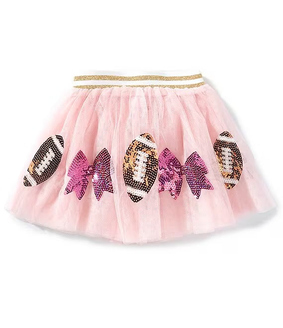 Sequin-Embellished Football/Bow-Appliqued Mesh Tutu Skirt