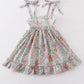FLORAL PRINT BUNNY EMBROIDERY SMOCKED GIRL DRESS