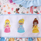 BLUE CHARACTER EMBROIDERY BOW RUFFLE BUBBLE