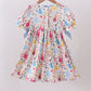BLUE CHARACTER EMBROIDERY BOW RUFFLE DRESS