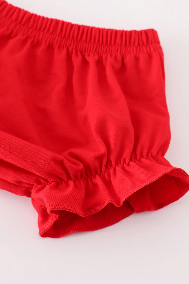 RED CHRISTMAS SANTA CLAUS APPLIQUE STRIPE GIRL BLOOMER SET