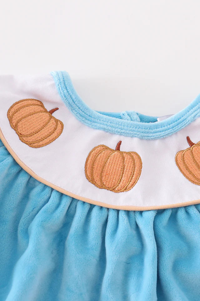 BLUE VELVET PUMPKIN EMBROIDERY GIRL BUBBLE