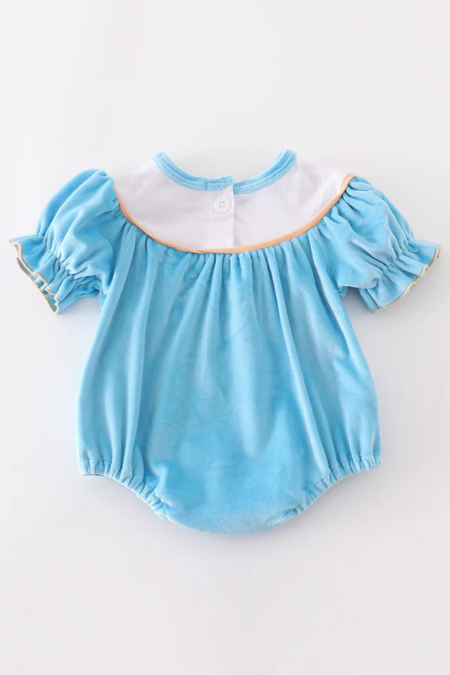 BLUE VELVET PUMPKIN EMBROIDERY GIRL BUBBLE