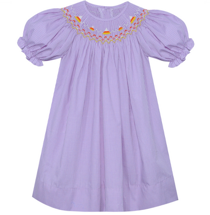 Candy Corn Smocked bishop-Purple