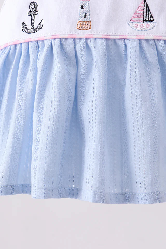 BLUE SAILBOAT EMBROIDERY JACQUARD BLOOMER SET