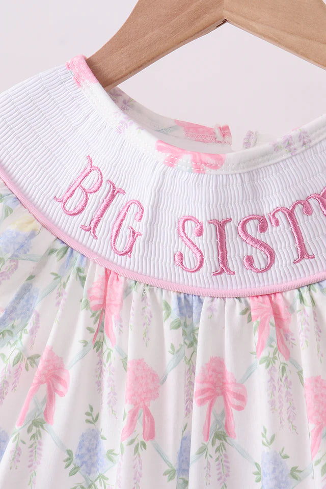 FLORAL PRINT BIG SISTER SMOCKED RUFFLE DRESS