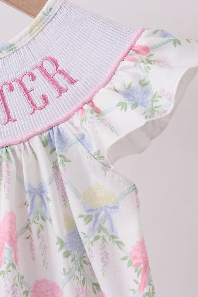 FLORAL PRINT BIG SISTER SMOCKED RUFFLE DRESS