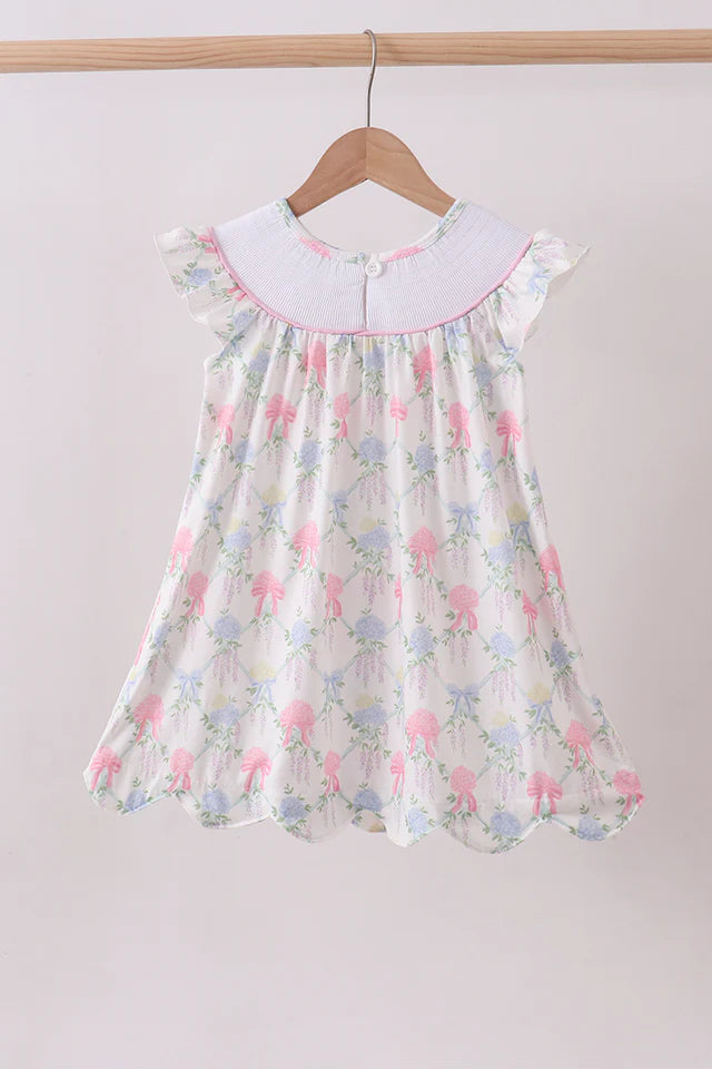 FLORAL PRINT BIG SISTER SMOCKED RUFFLE DRESS