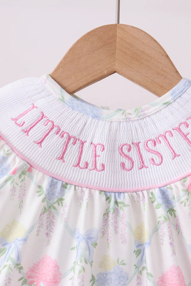 FLORAL PRINT LITTLE SISTER SMOCKED BLOOMER SET