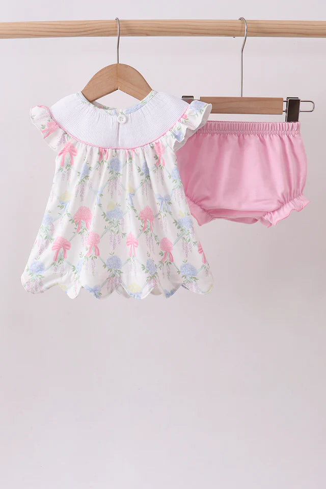 FLORAL PRINT LITTLE SISTER SMOCKED BLOOMER SET