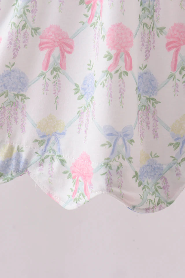 FLORAL PRINT BIG SISTER SMOCKED RUFFLE SHORTS SET