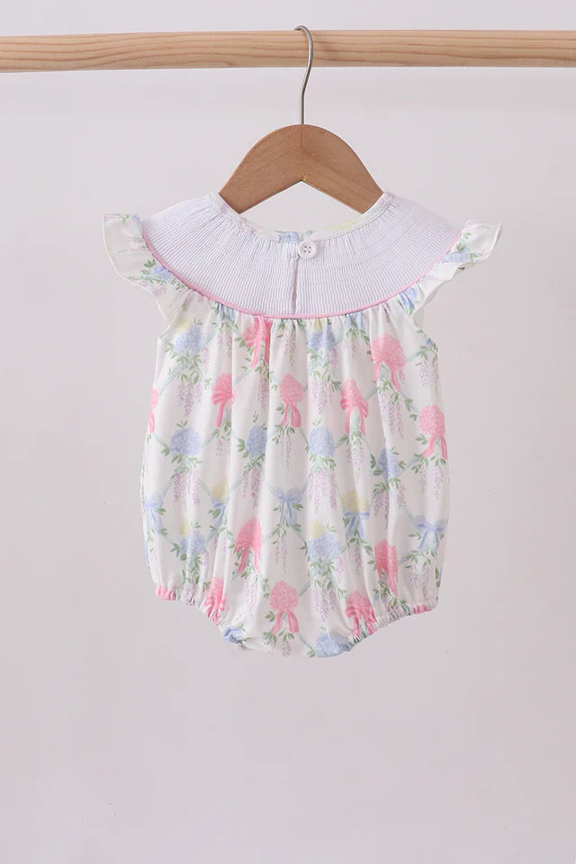 FLORAL PRINT LITTLE SISTER SMOCKED BUBBLE