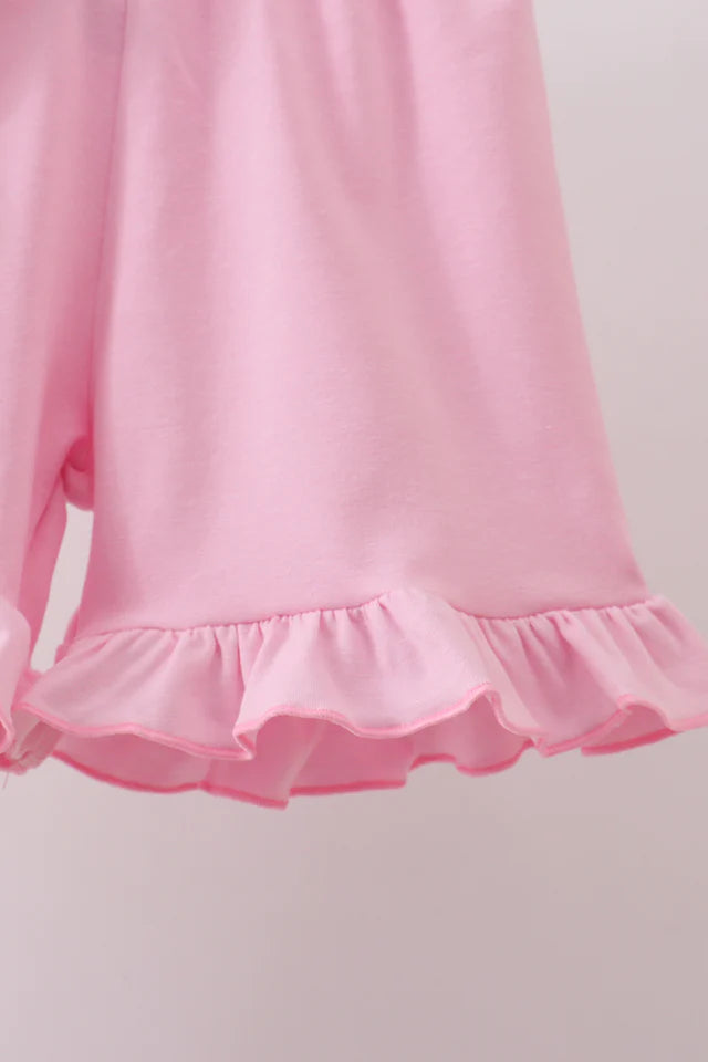 FLORAL PRINT BIG SISTER SMOCKED RUFFLE SHORTS SET