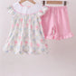 FLORAL PRINT BIG SISTER SMOCKED RUFFLE SHORTS SET