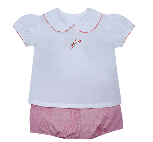 Hand Embroidered Candy Cane Diaper Set