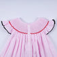 RED CHARACTER HAND SMOCKED PLAID RUFFLE DRESS