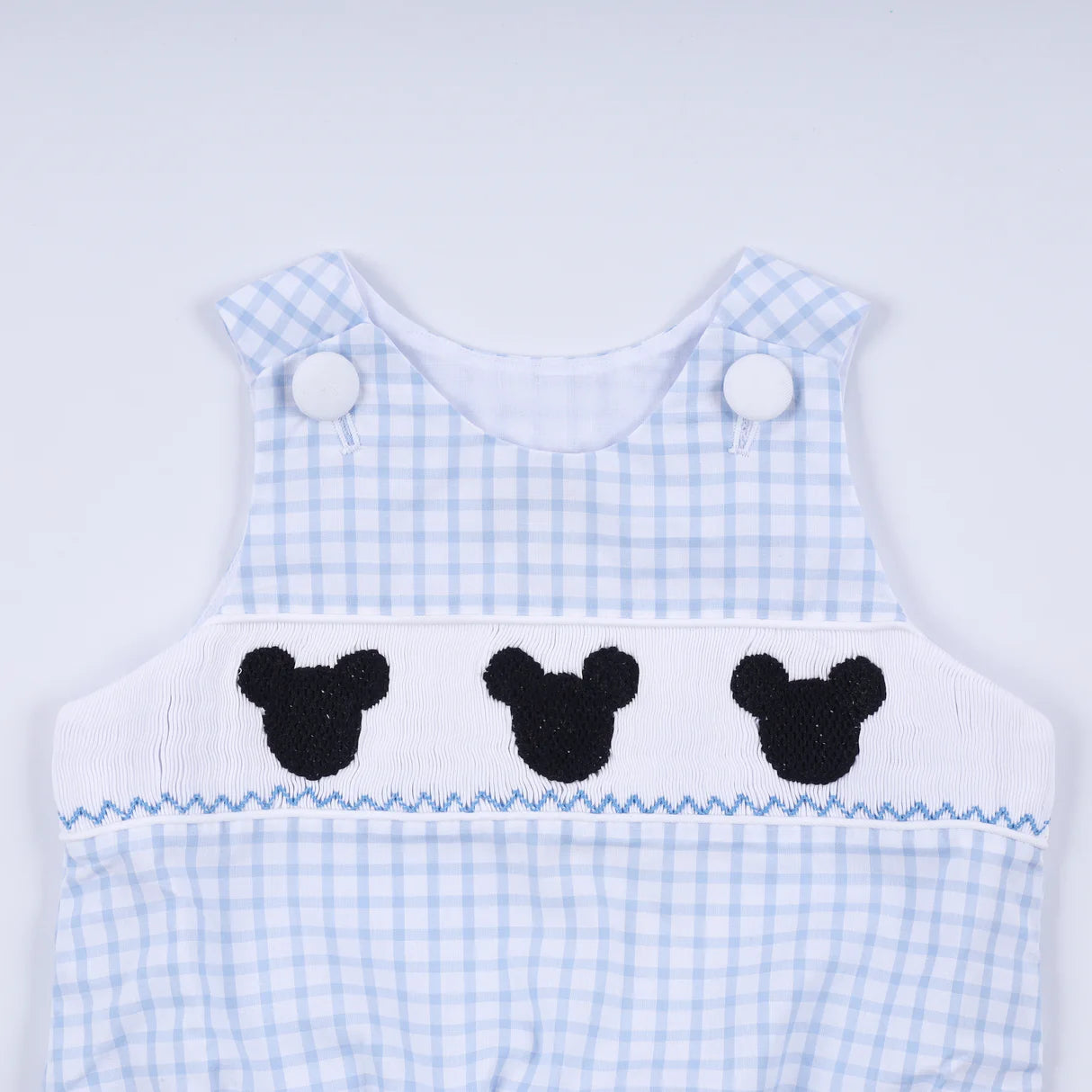 BLUE CHARACTER HAND SMOCKED GINGHAM BUBBLE