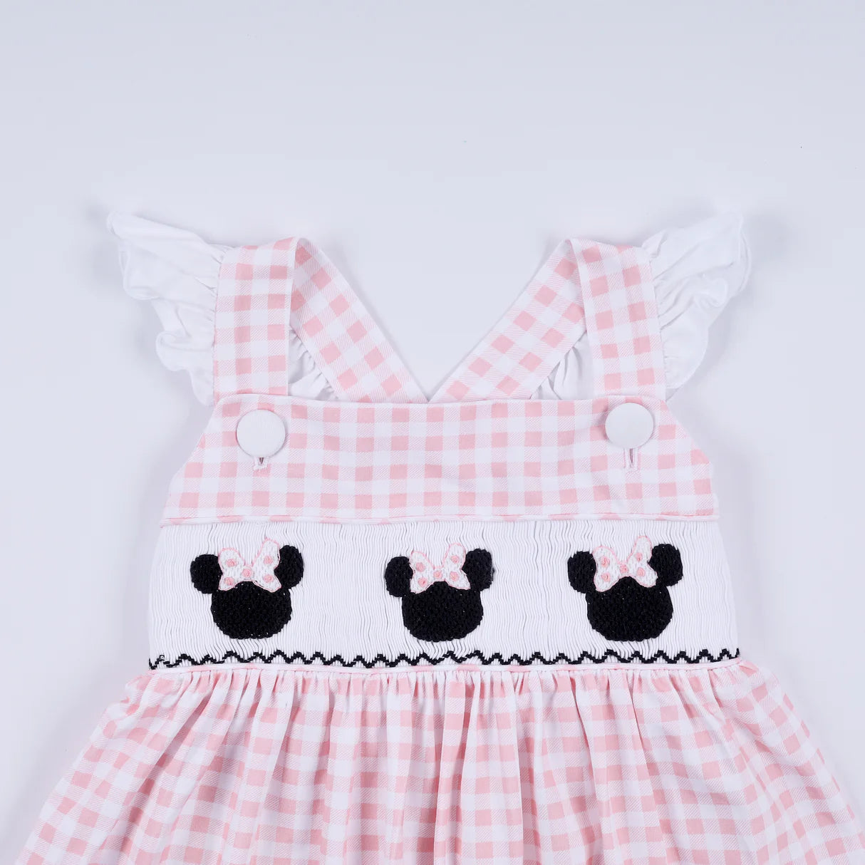 PINK CHARACTER HAND SMOCKED GINGHAM RUFFLE DRESS