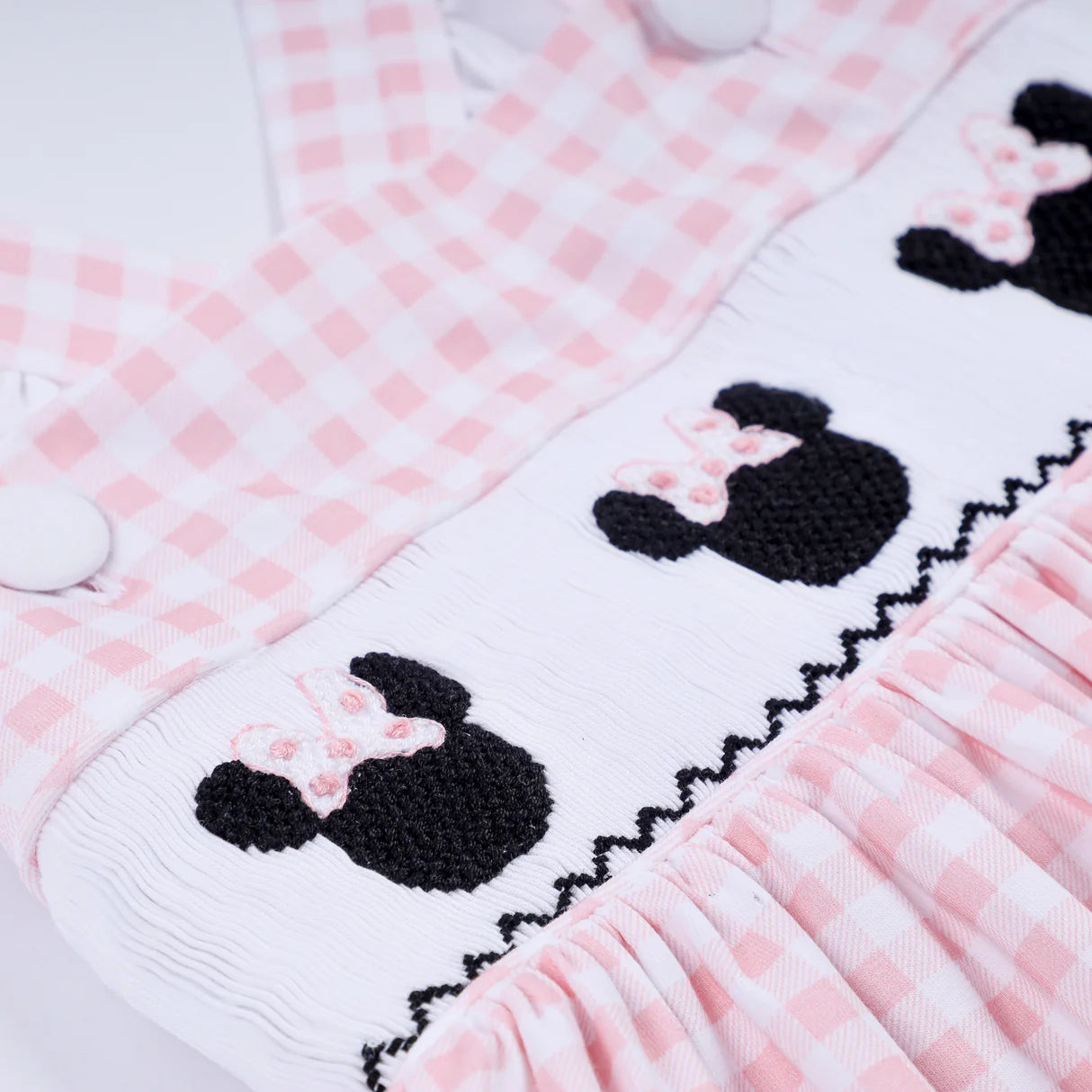 PINK CHARACTER HAND SMOCKED GINGHAM RUFFLE DRESS