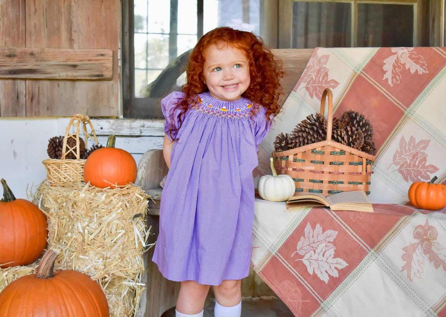 Candy Corn Smocked bishop-Purple