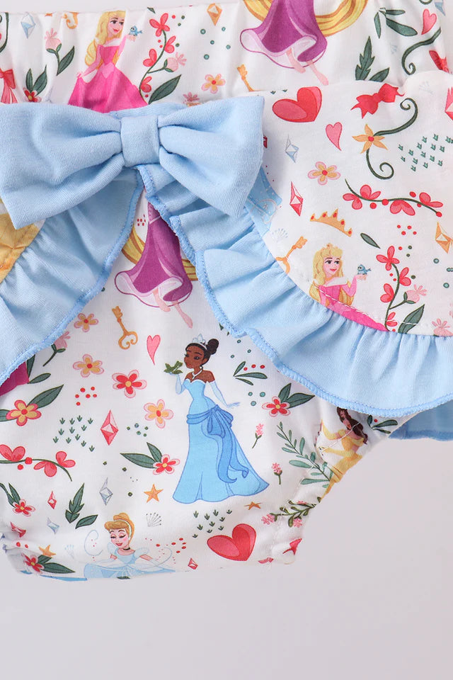 BLUE CHARACTER EMBROIDERY RUFFLE BLOOMER SET