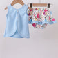 BLUE CHARACTER EMBROIDERY RUFFLE BLOOMER SET