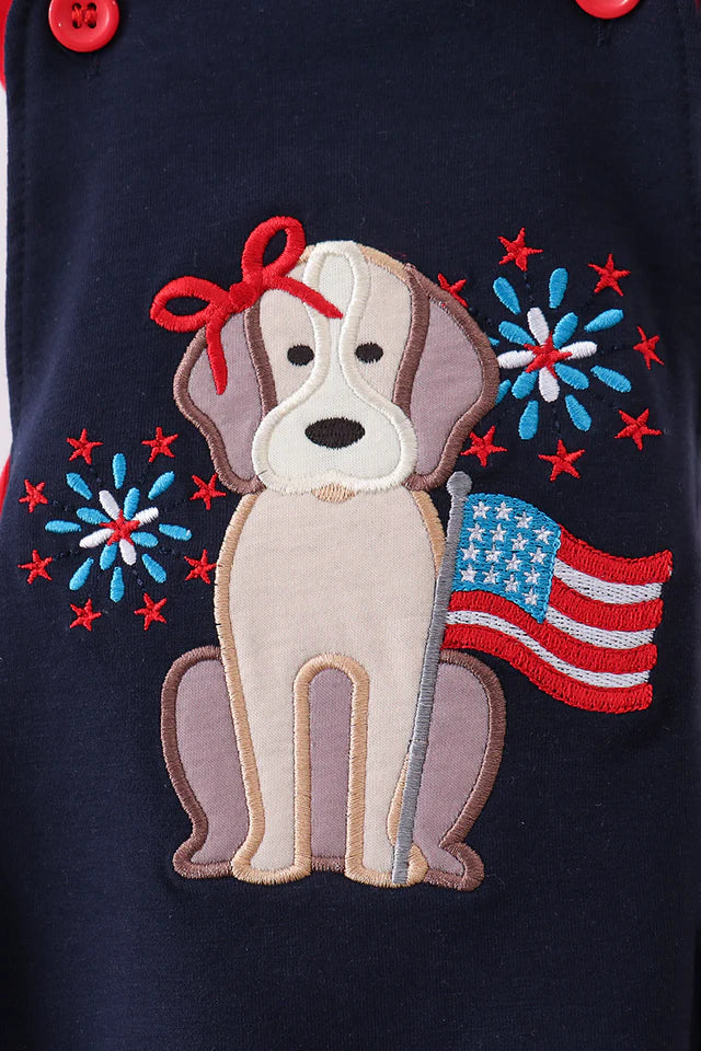 NAVY PUPPY FIREWORKS APPLIQUE RUFFLE BUBBLE