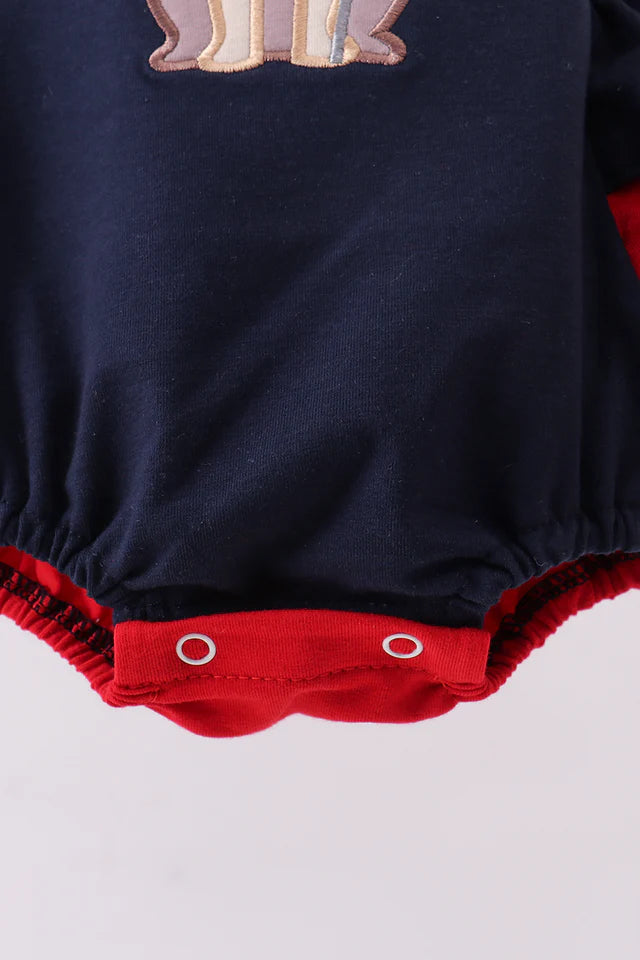 NAVY PUPPY FIREWORKS APPLIQUE RUFFLE BUBBLE
