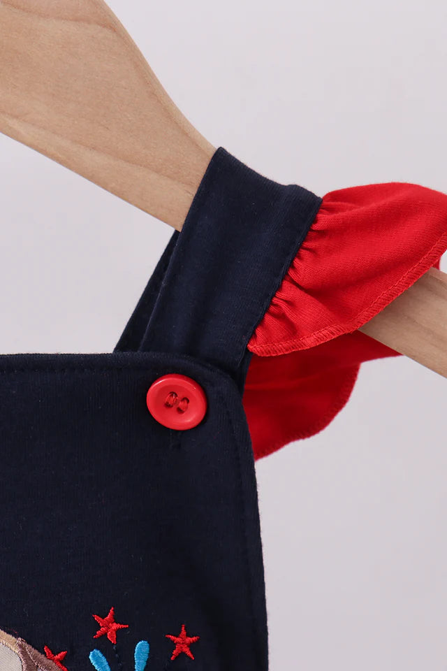 NAVY PUPPY FIREWORKS APPLIQUE RUFFLE BUBBLE