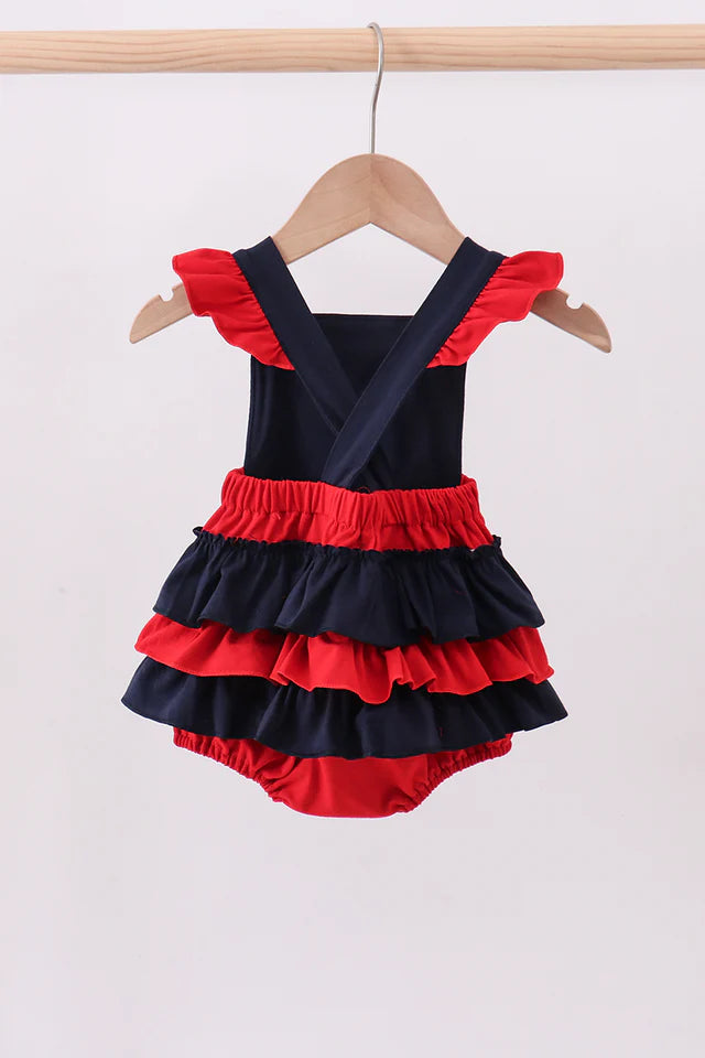 NAVY PUPPY FIREWORKS APPLIQUE RUFFLE BUBBLE