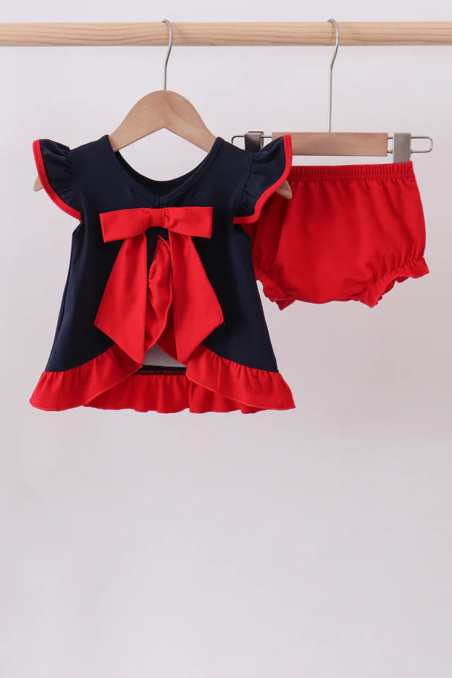 NAVY PUPPY FIREWORKS APPLIQUE RUFFLE BLOOMER SET