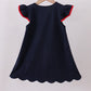NAVY PUPPY FIREWORKS APPLIQUE RUFFLE DRESS